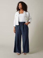 Evans Curve White Linen Wide Leg Trousers - Image 1 of 5