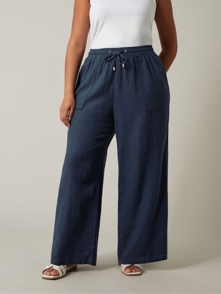 Evans Curve White Linen Wide Leg Trousers - Image 2 of 5