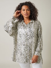 Evans Cream Animal Print Metallic Stripe Blouse - Image 1 of 5