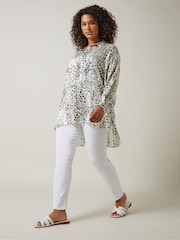 Evans Cream Animal Print Metallic Stripe Blouse - Image 2 of 5