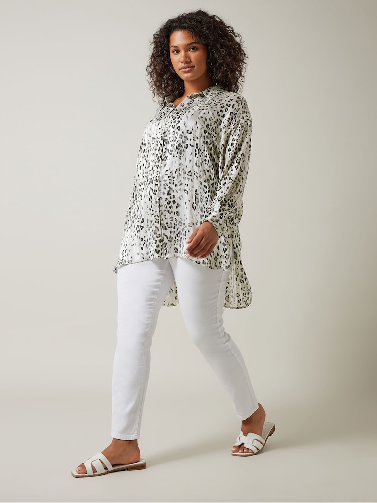 Evans Cream Animal Print Metallic Stripe Blouse - Image 2 of 5