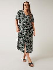 Evans Orange Button Through Angel Sleeve Dress - Image 1 of 5