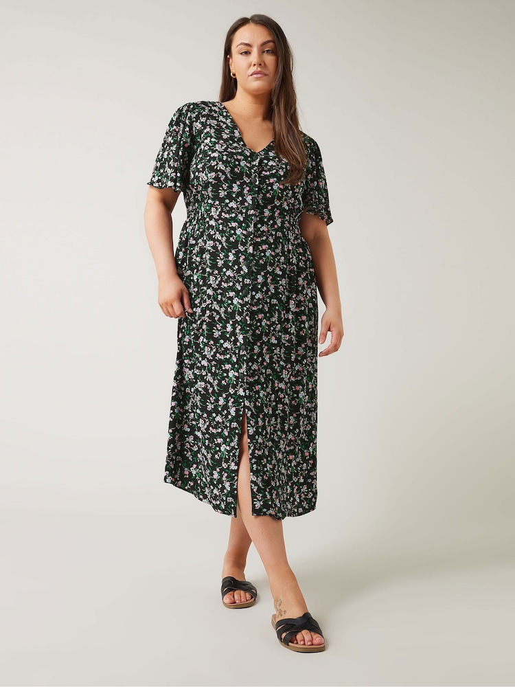 Evans Orange Button Through Angel Sleeve Dress - Image 1 of 5