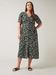 Evans Orange Button Through Angel Sleeve Dress - Image 2 of 5