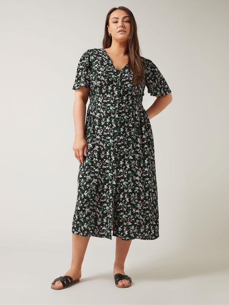 Evans Orange Button Through Angel Sleeve Dress - Image 2 of 5