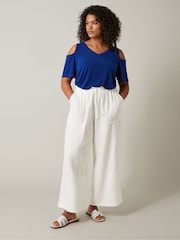 Evans Curve White Linen Wide Leg Trousers - Image 1 of 5