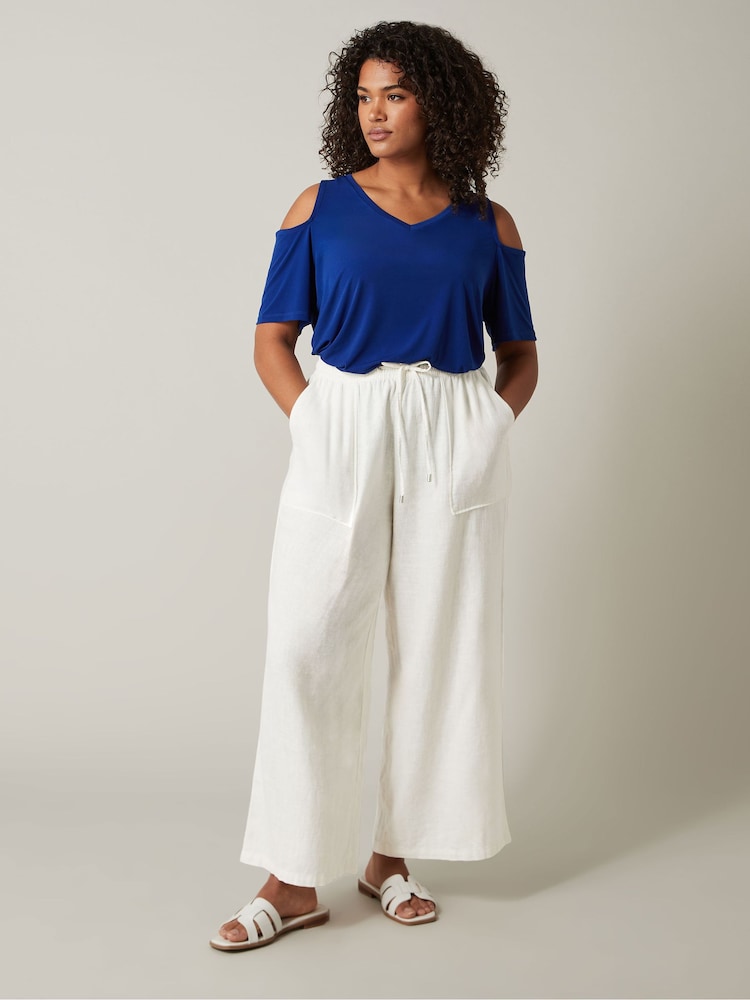 Evans Curve White Linen Wide Leg Trousers - Image 1 of 5