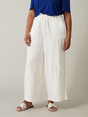Evans Curve White Linen Wide Leg Trousers - Image 2 of 5