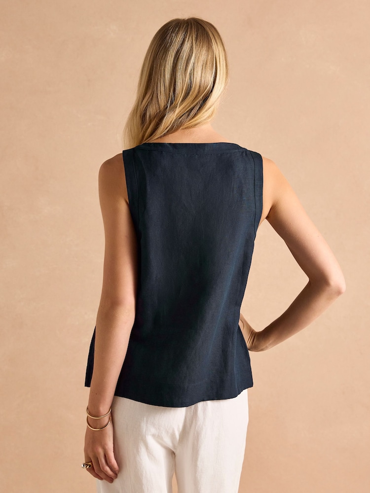 Joules Cove Linen Blend Navy Sleeveless Top with Linen - Image 2 of 6