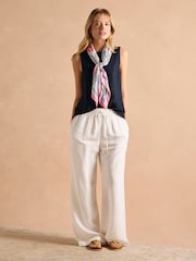 Joules Cove Linen Blend Navy Sleeveless Top with Linen - Image 3 of 6