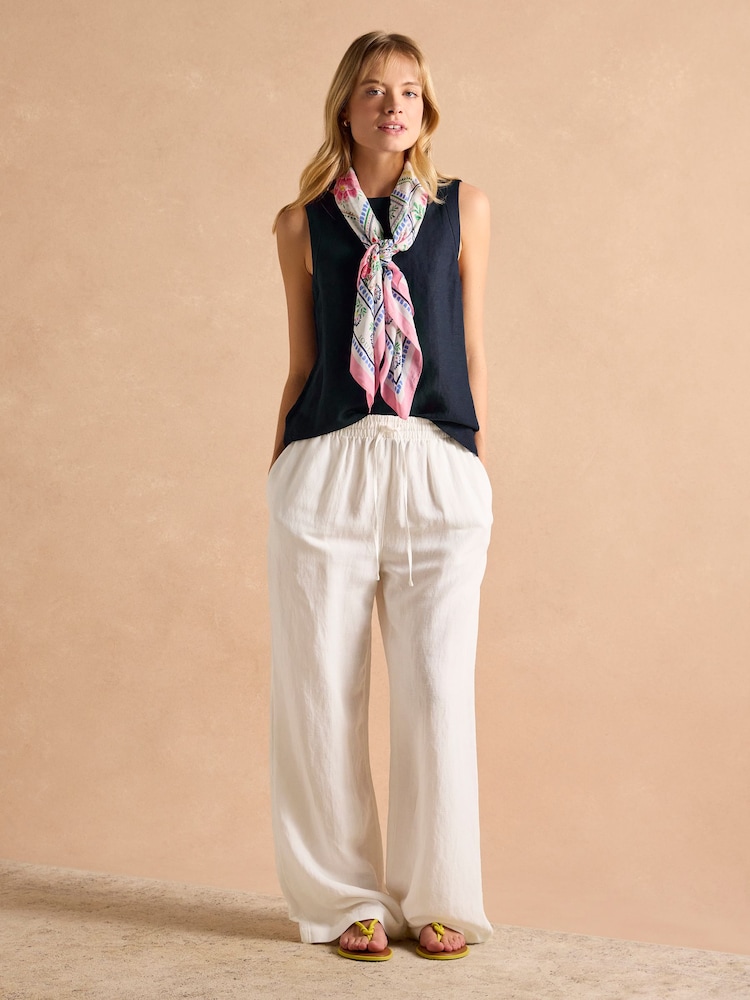 Joules Cove Linen Blend Navy Sleeveless Top with Linen - Image 3 of 6