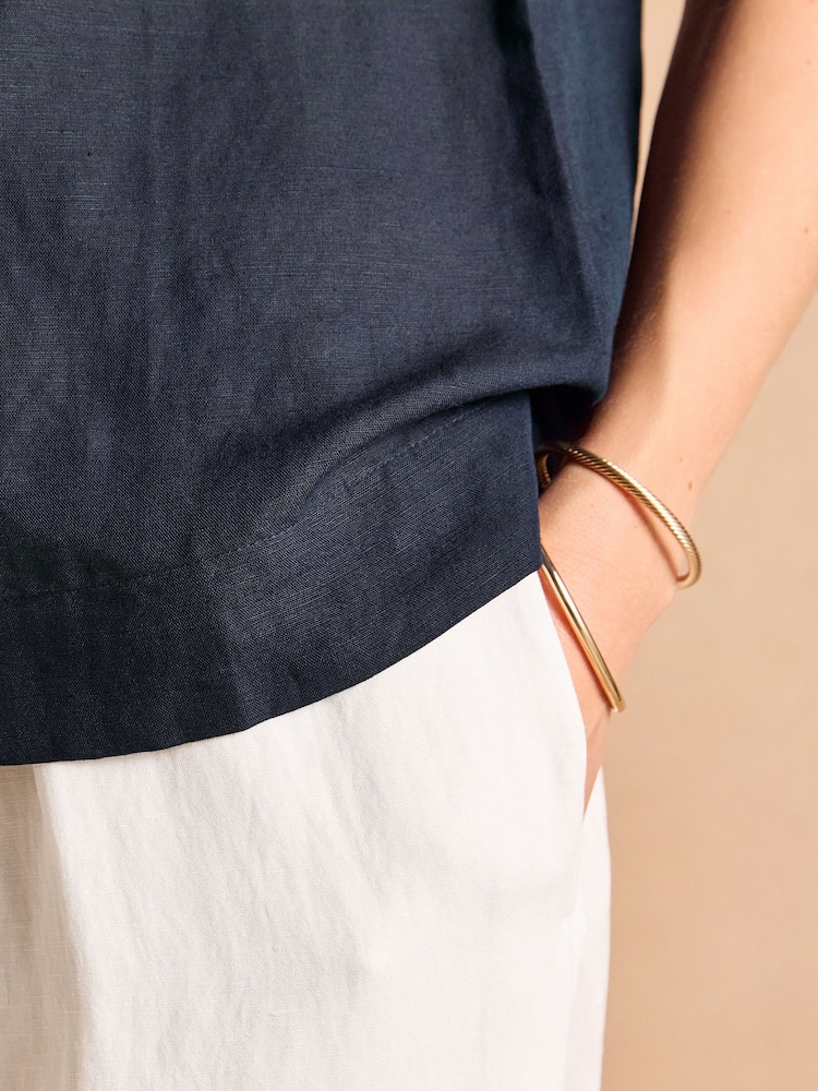 Joules Cove Linen Blend Navy Sleeveless Top with Linen - Image 5 of 6