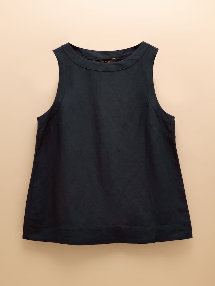 Joules Cove Linen Blend Navy Sleeveless Top with Linen - Image 6 of 6