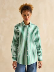 Joules Amilla Green & White Stripe Longline Relaxed Fit Shirt - Image 1 of 7