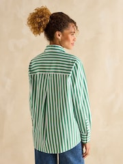 Joules Amilla Green & White Stripe Longline Relaxed Fit Shirt - Image 2 of 7