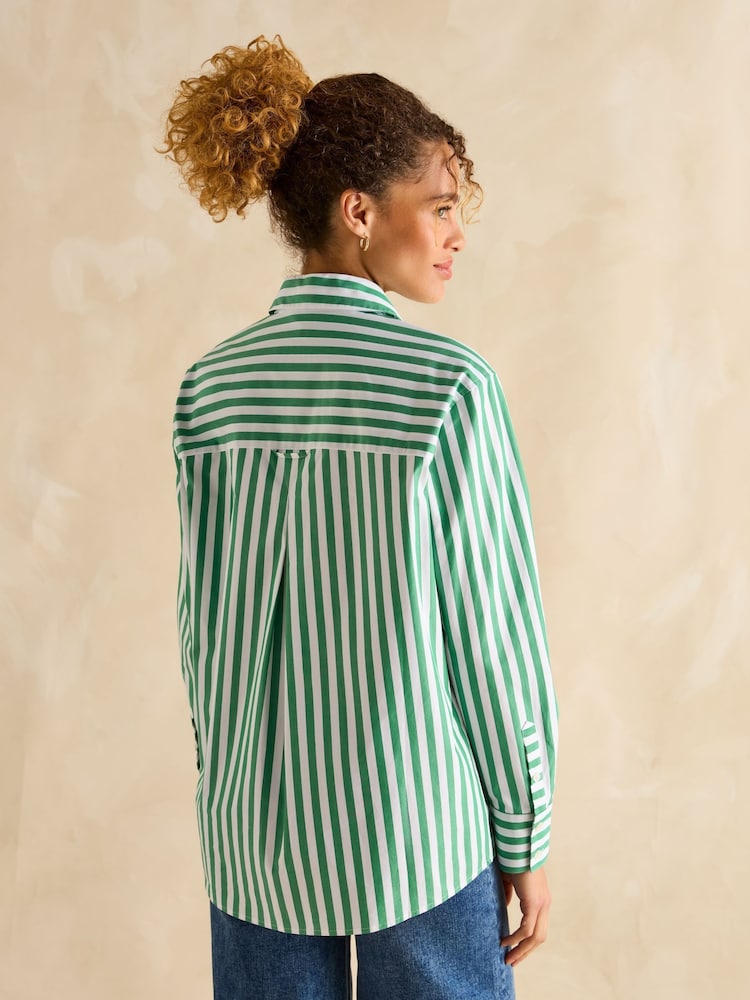 Joules Amilla Green & White Stripe Longline Relaxed Fit Shirt - Image 2 of 7