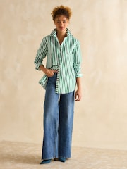 Joules Amilla Green & White Stripe Longline Relaxed Fit Shirt - Image 3 of 7