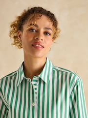 Joules Amilla Green & White Stripe Longline Relaxed Fit Shirt - Image 5 of 7