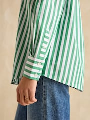 Joules Amilla Green & White Stripe Longline Relaxed Fit Shirt - Image 6 of 7