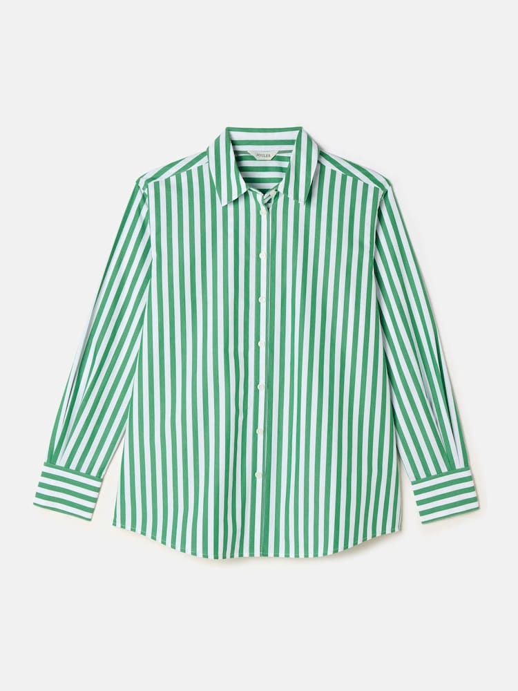 Joules Amilla Green & White Stripe Longline Relaxed Fit Shirt - Image 7 of 7