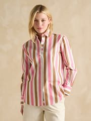 Joules Amilla Pink & Tan Stripe Longline Relaxed Fit Shirt - Image 1 of 7