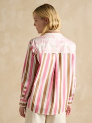 Joules Amilla Pink & Tan Stripe Longline Relaxed Fit Shirt - Image 2 of 7