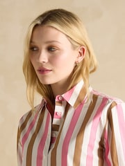 Joules Amilla Pink & Tan Stripe Longline Relaxed Fit Shirt - Image 4 of 7
