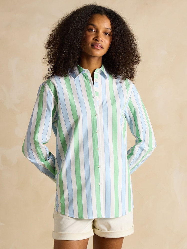 Joules Amilla Blue & Green Stripe Longline Relaxed Fit Shirt - Image 5 of 11