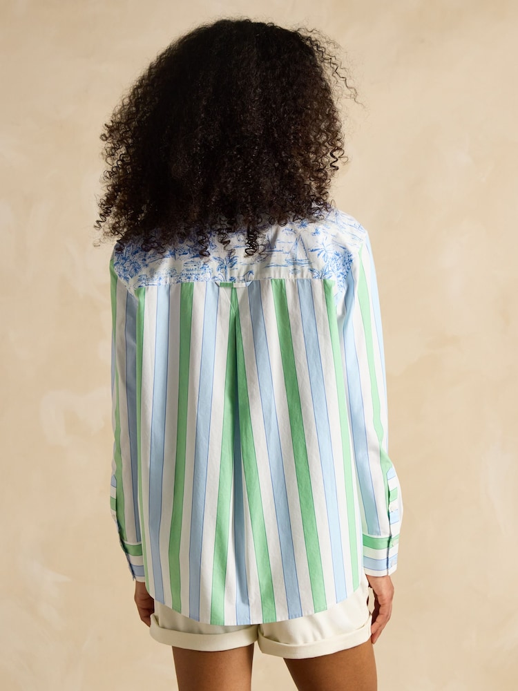 Joules Amilla Blue & Green Stripe Longline Relaxed Fit Shirt - Image 6 of 11