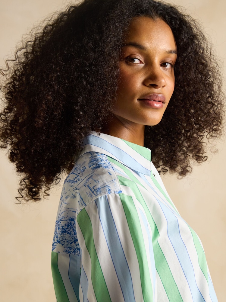 Joules Amilla Blue & Green Stripe Longline Relaxed Fit Shirt - Image 7 of 11