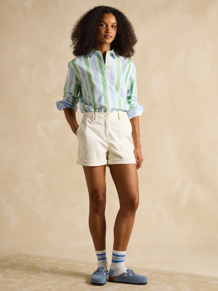 Joules Amilla Blue & Green Stripe Longline Relaxed Fit Shirt - Image 8 of 11