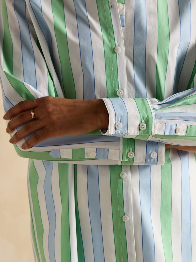 Joules Amilla Blue & Green Stripe Longline Relaxed Fit Shirt - Image 9 of 11