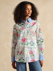 Joules Amilla Cream Tile Print Longline Relaxed Fit Shirt - Image 1 of 6