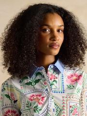 Joules Amilla Cream Tile Print Longline Relaxed Fit Shirt - Image 3 of 6
