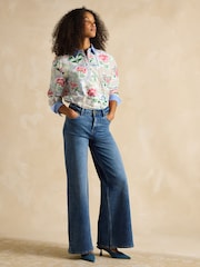Joules Amilla Cream Tile Print Longline Relaxed Fit Shirt - Image 4 of 6