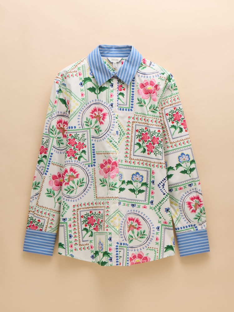 Joules Amilla Cream Tile Print Longline Relaxed Fit Shirt - Image 6 of 6