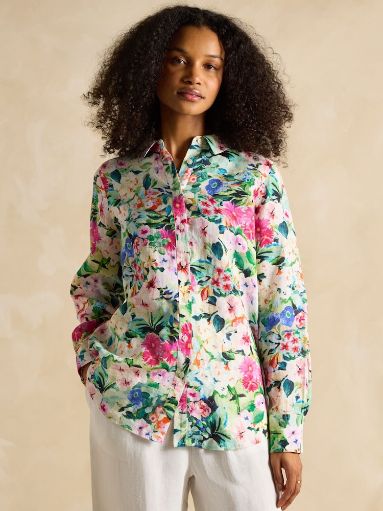 Floral multicolor - Joules Maeva Relaxed Fit 100% Linen Shirt - Imagen 1 de 7