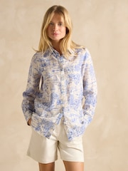 Blue/White Toile de Jouy - Joules Maeva Relaxed Fit 100% Linen Shirt - Imagen 1 de 8