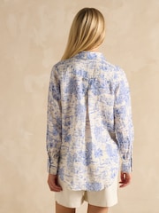 Blue/White Toile de Jouy - Joules Maeva Relaxed Fit 100% Linen Shirt - Imagen 2 de 8