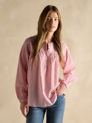 Joules Amelie Red/White Embroidered Cotton Blouse - Image 1 of 6