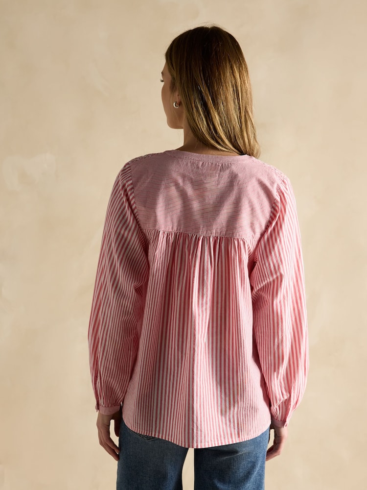 Joules Amelie Red/White Embroidered Cotton Blouse - Image 2 of 6