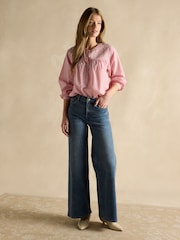 Joules Amelie Red/White Embroidered Cotton Blouse - Image 3 of 6