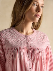Joules Amelie Red/White Embroidered Cotton Blouse - Image 4 of 6
