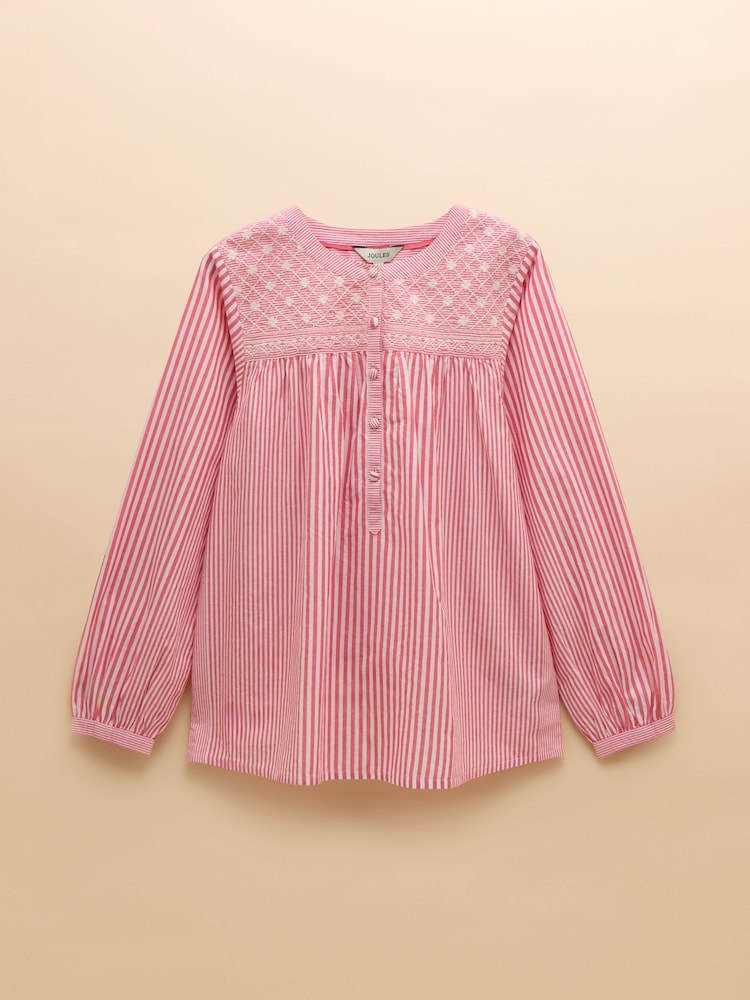 Joules Amelie Red/White Embroidered Cotton Blouse - Image 6 of 6