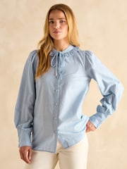 Joules Harper Blue Tie Neck Blouse - Image 1 of 6