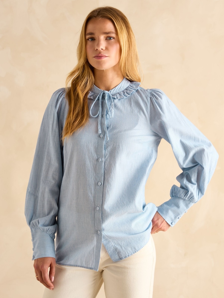 Joules Harper Blue Tie Neck Blouse - Image 1 of 6 Joules Harper Blue Tie Neck Blouse - Image 1 of 6