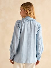 Joules Harper Blue Tie Neck Blouse - Image 2 of 6