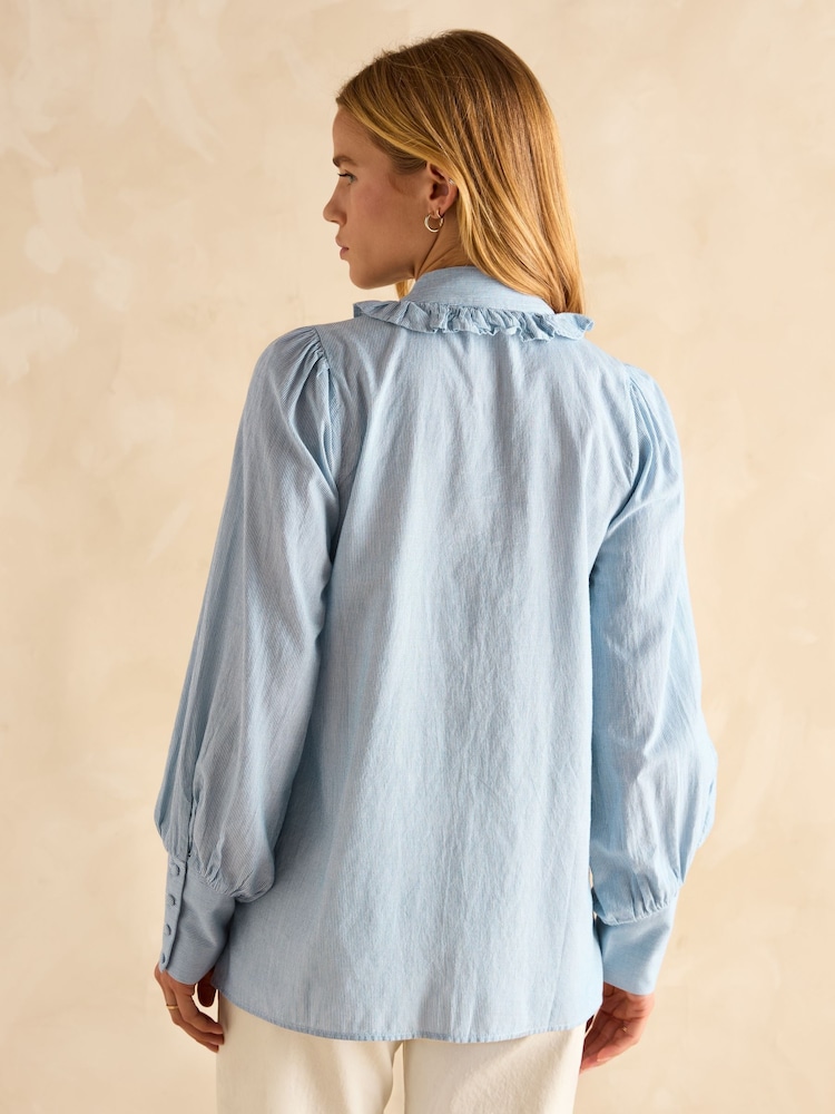 Joules Harper Blue Tie Neck Blouse - Image 2 of 6