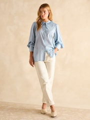 Joules Harper Blue Tie Neck Blouse - Image 3 of 6