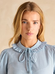 Joules Harper Blue Tie Neck Blouse - Image 4 of 6